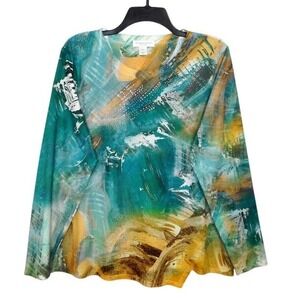 Christopher Banks Top Womens PL Multi Long Sleeve Abstract Print Embellished
